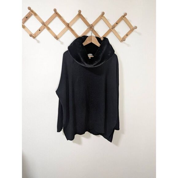 Pure Collection 100% Cashmere Faux Fur Cowl Neck Black Sweater - Size L - Picture 1 of 5
